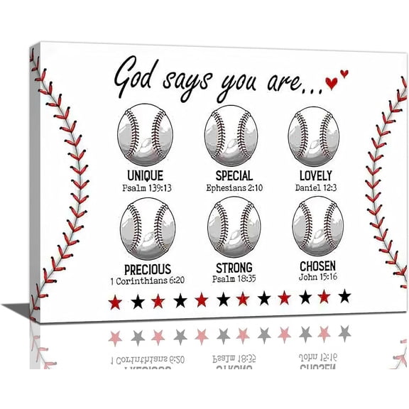 Christian Baseball Wall Art Sport Baseball Pictures Wall Decor Bible Verse Inspirational Quotes Canvas Prints Painting Artwork Home Decoration for Kids Boys Room Playroom Bedroom Office Framed 16"x12"