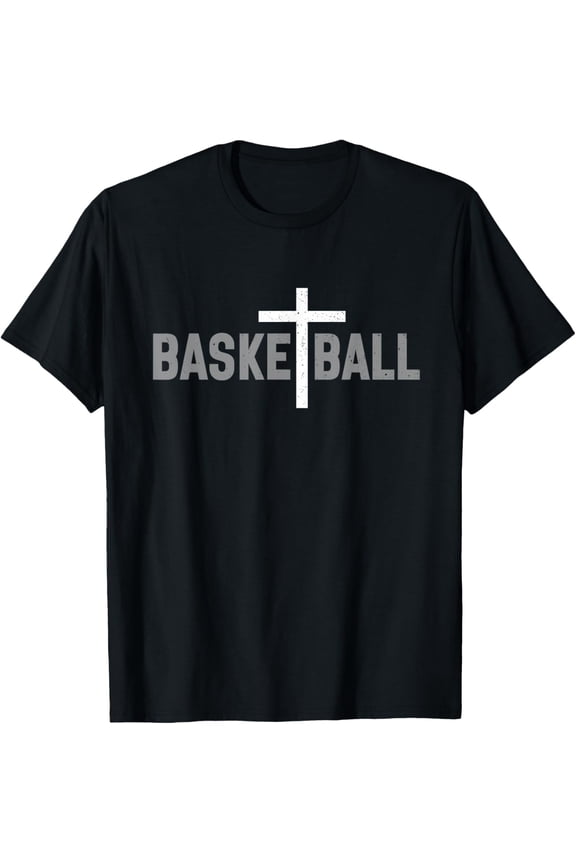 Christian Basketball Cross Men Boys Graphic T-Shirt- Classic Unisex 100% Cotton Crew Neck T-Shirt Regular Fit Breathable Casual Everyday Wear