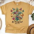 thumbnail image 1 of Christian Be Transformed Romans 12:2 Cross and Butterfly T-Shirt, Gold, Size S, 1 of 6