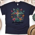 thumbnail image 1 of Christian Be Transformed Romans 12:2 Cross and Butterfly T-Shirt, Navy, Size 3XL, 1 of 6