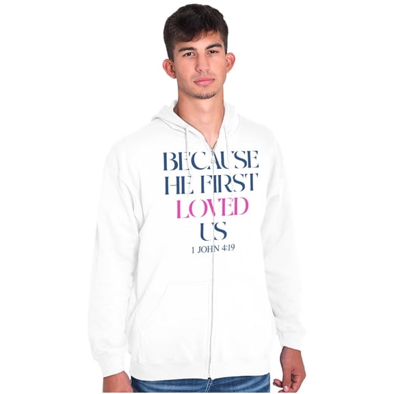 Christian Because He First Loved Us Unisex Fleece Graphic Zip Up Hoodie Brisco Brands 5X