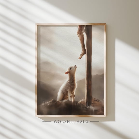 Christian Behold The Lamb Of God - Moody Sacred Artwork, Wall Art Of Lamb And Cross, Revere Jesus, Print Warm Present Vintage UNFRAMED Poster Size 16x24