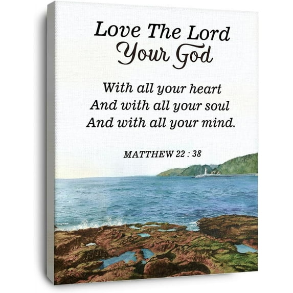 Christian Bible Scripture Matthew 22:38 Love the Lord Your God Canvas Wall Art Prints Decoration for Home Bedroom Living Room Church,Christians Gifts,11x14 Inch