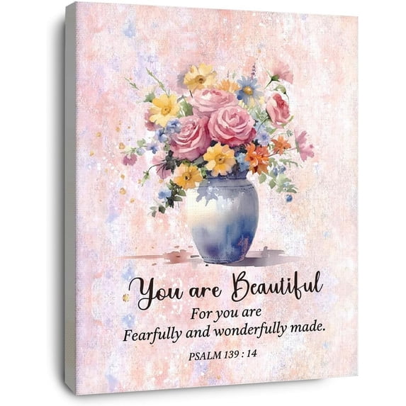 Christian Bible Scripture PSLAM 139:14 You are Beautiful for You are Fearfully and Wonderfully Made Canvas Wall Art Prints Decoration for Home Girls Room Church,Christian Gifts for Women,11x14 Inch