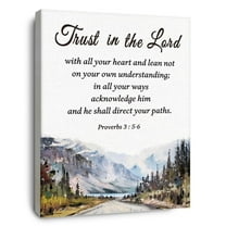 Christian Bible Scripture Proverbs 3:5-6 Trust in the Lord Watercolor Mountain Canvas Wall Art Prints Decoration for Home Bedroom Living Room Church,Christians Gifts