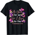 thumbnail image 1 of Christian Bible Verse 2 Corinthians 5:15 Flower Butterfly T-Shirt Black 4X-Large, 1 of 4