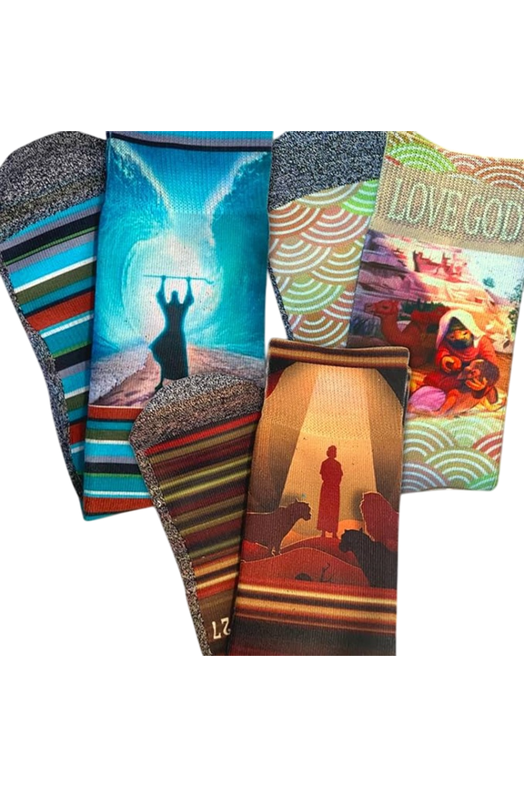 Christian Bible Verse Crew Socks for Men - The Bible Power Verses Bundle (3-Pack) Featuring Red Sea, Daniel and the Lion's Den, Good Samaritan