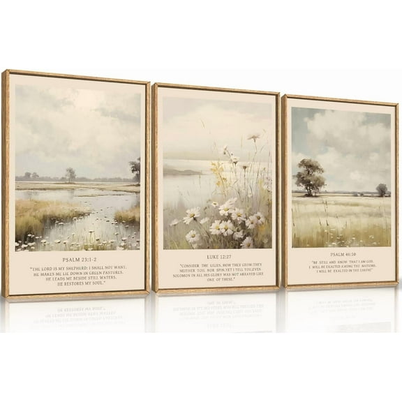 Christian Bible Verse Framed Canvas Wall Art Set,Modern Scripture Floral Wall Decor,Vintage Jesus Religious Natural Wildflower Art Print for Living Room,Bedroom,Farmhouse,Prayer Room-16"x24"x3