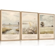 Christian Bible Verse Framed Canvas Wall Art Set,Modern Scripture Floral Wall Decor,Vintage Jesus Religious Natural Wildflower Art Print for Living Room,Bedroom