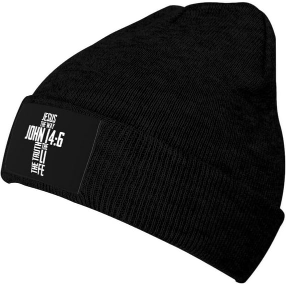 Christian Bible Verse Jesus The Way John 14:6 Beanie Hat Women Knit Stocking Hat Men Slouchy Skull Cap Black