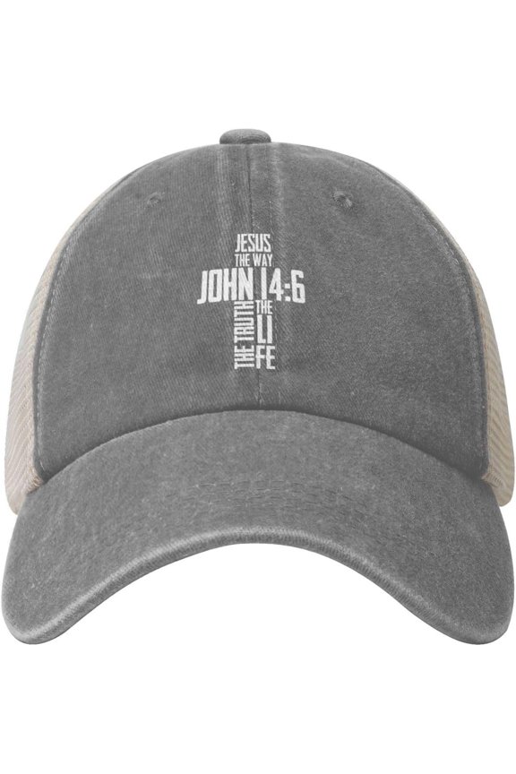 Christian Bible Verse Jesus The Way John 14:6 Cowboy Hat Men Vintage Mesh Baseball Cap Women Dad Hat Trucker Hat Black