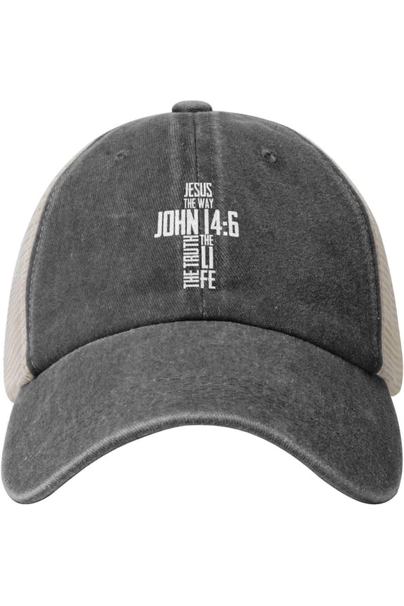 Christian Bible Verse Jesus The Way John 14:6 Cowboy Hat Men Vintage Mesh Baseball Cap Women Dad Hat Trucker Hat Black
