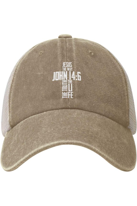 Christian Bible Verse Jesus The Way John 14:6 Cowboy Hat Men Vintage Mesh Baseball Cap Women Dad Hat Trucker Hat Black