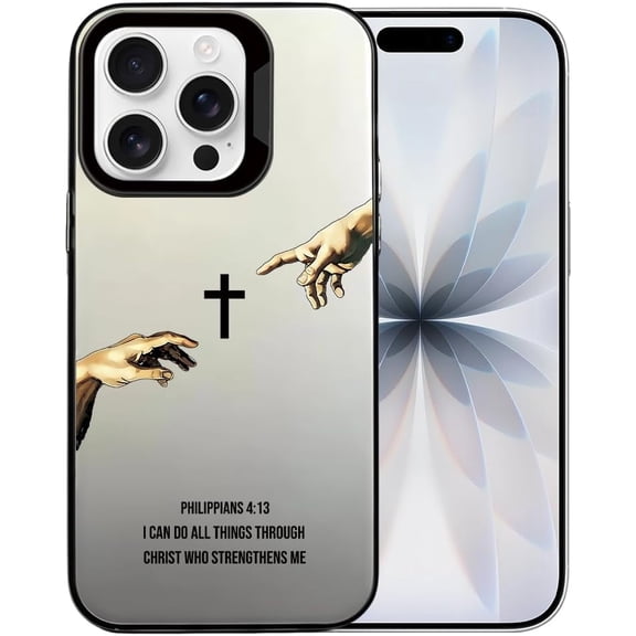 Christian Bible Verse Phone Case for iPhone 13 Pro Case | Philippians 4 13 God's Hand & Jesus Cross Design Shockproof Drop Resistant Non-Slip Protective Phone Cover