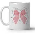 thumbnail image 1 of Christian Bible Verse Pink Bow Coffee Mugs, Coquette Inspirtional Ceramic Coffee Mug, She Is Clothed With Strength Scripture Bible Verse Coffee Cup, Pink Bows Cross Ceramic 11oz White, 1 of 6
