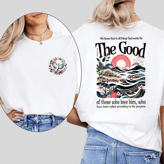 Christian Bible Verse Print Tshirts Romans 8:28 Scripture Graphic Tees Short Sleeve Casual Tops Cotton Shirts for Daily Outfits White,M