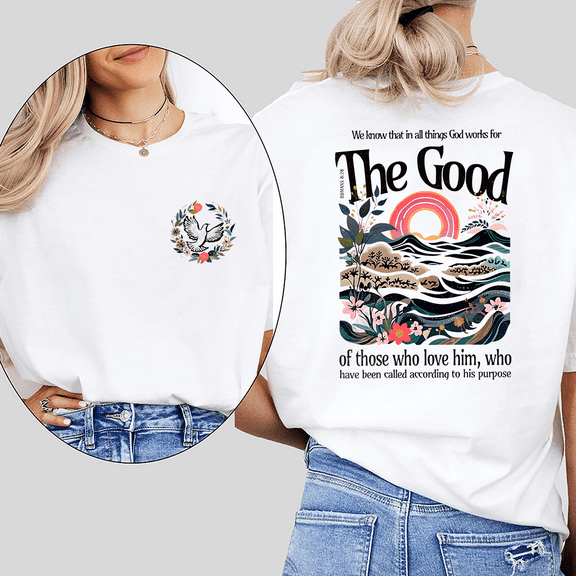 Christian Bible Verse Print Tshirts Romans 8:28 Scripture Graphic Tees Short Sleeve Casual Tops Cotton Shirts for Daily Outfits White,M