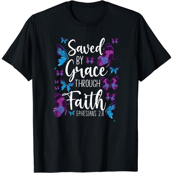 Christian Bible Verse Quote Butterfly Ephesians 2:8 T-Shirt