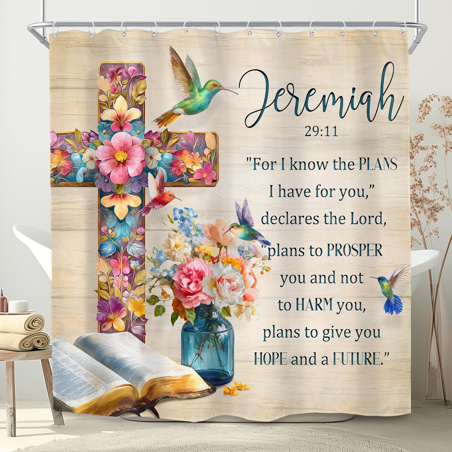 Christian Bible Verse Shower Curtain 72Wx72L Inch Farmhouse Colorful ...