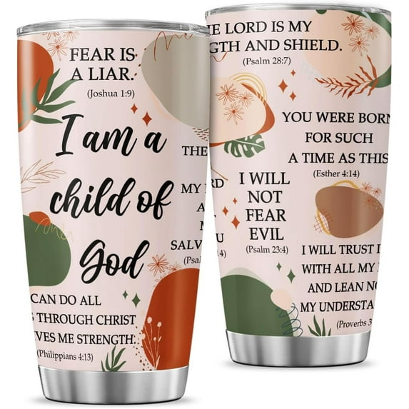 Christian Bible Verse Travel Cup, Inspirational Scripture Quotes Gift 20oz Stainless Steel Insulated Tumbler, Religious Faith Drinkware for Women, Men, Church Members