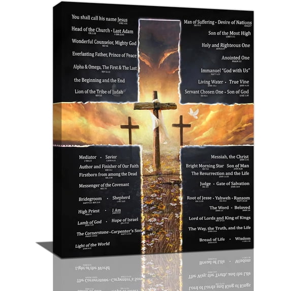 Christian Bible Verse Wall Art Christ Cross Pictures Wall Decor Scripture Inspirational Quotes Canvas Painting Print Catholic Religious Decor Artworks for Bathroom Bedroom Living Room Church 12"x16"