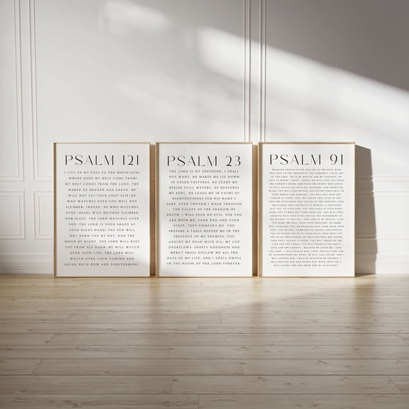 Christian Bible Verse Wall Art Psalm Psalm 23 Psalm 121 Psalm 91 Farmhouse Set 3 Unframed Paper Print 8x12
