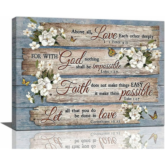 Christian Bible Verse Wall Art Rustic Inspirational Bible Verses Flower Pictures Wall Decor Christian Religions Motivational Painting Country Canvas Farmhouse Prints Framed Home Artwork Decor 16"x12"