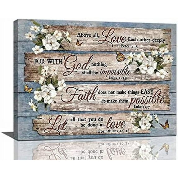 Christian Bible Verse Wall Art Rustic Inspirational Bible Verses Flower Pictures Wall Decor Christian Religions Motivational Painting Country Canvas Farmhouse Prints Framed Home Artwork Decor 16"x12"
