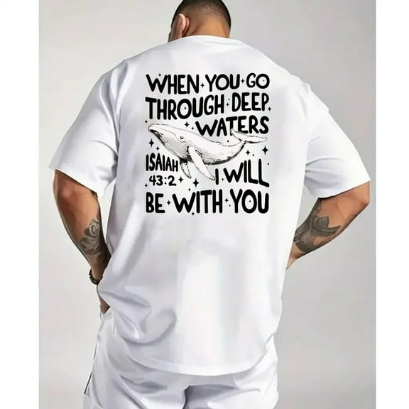 "Christian Bible Verse Whale T-Shirt – Inspirational 'Through Deep Waters' Faith Quote, Ocean Theme Shirt for Men & Women"