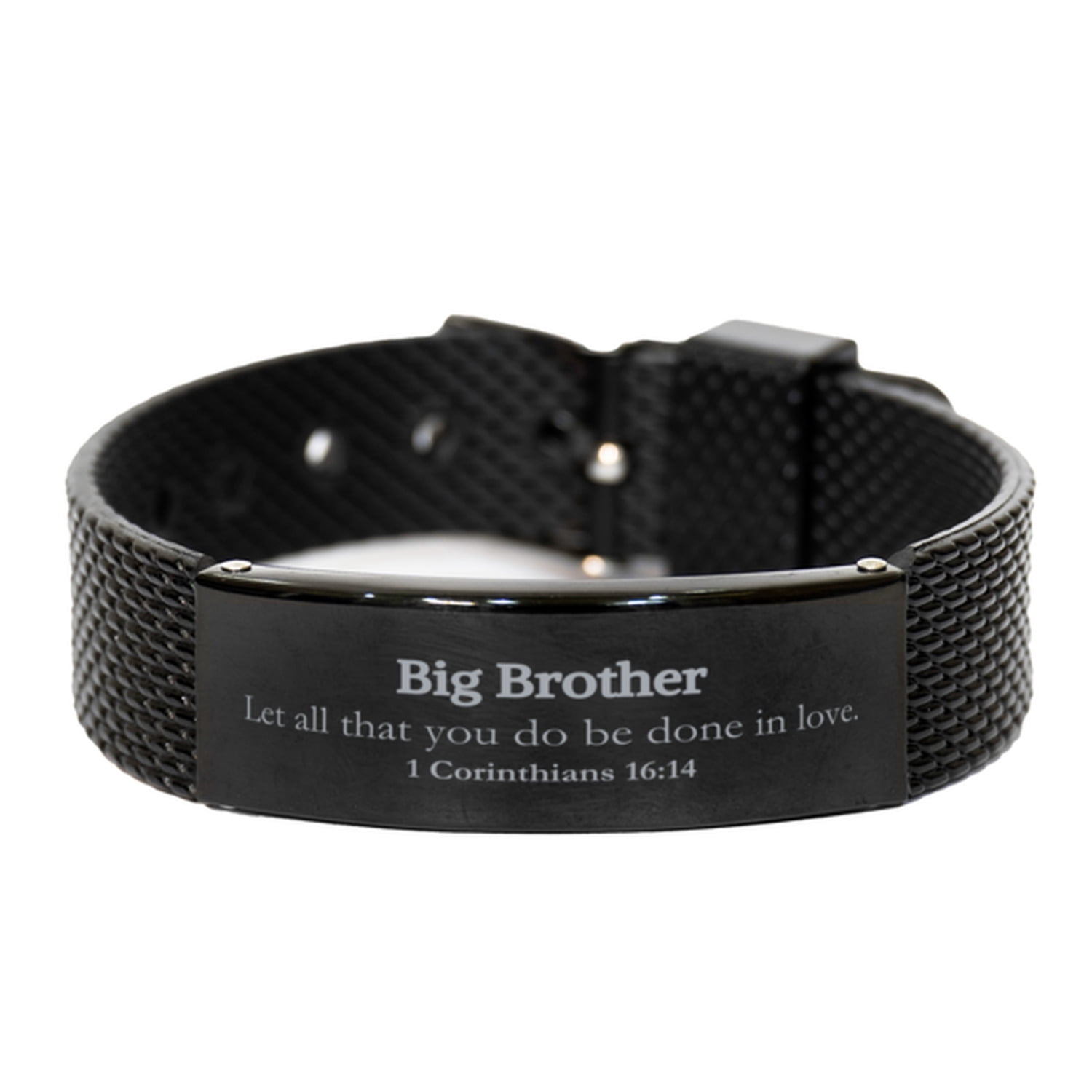 Christian Big Brother Gifts, Let all that you do be done in love, Bible Verse Scripture Black Shark Mesh Bracelet, Baptism Confirmation Gifts for Big Brother