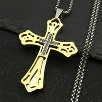 Christian Big Cross Pendant Necklace 14K Yellow Gold Male Golden Color Chain Necklaces for Men Jewelry
