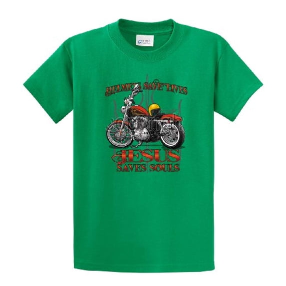 Christian Biker Short Sleeve T-shirt Helmets Save Lives Jesus Saves Souls-kelly-5xl