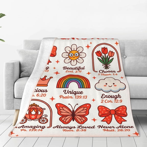 Christian Blanket, Bible Verse Scripture and Prayer Quote Graphic Print, Soft Flannel Throw for Couch 50x40
