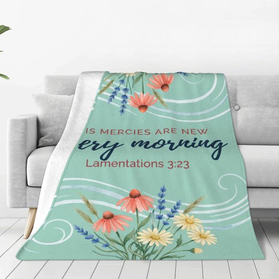 Christian Blanket, Bible Verse Throw Blanket, Religious Floral Design, Soft Flannel Cozy Blanket for Adults 50x40