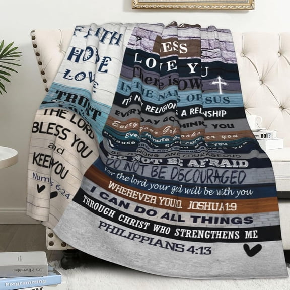 Christian Blanket Birthday Gifts for Women Men, Inspirational Scripture Throw Blanket with Bible Verse Religious Gifts (Blue, 50x60 inch, Jesus Letter)