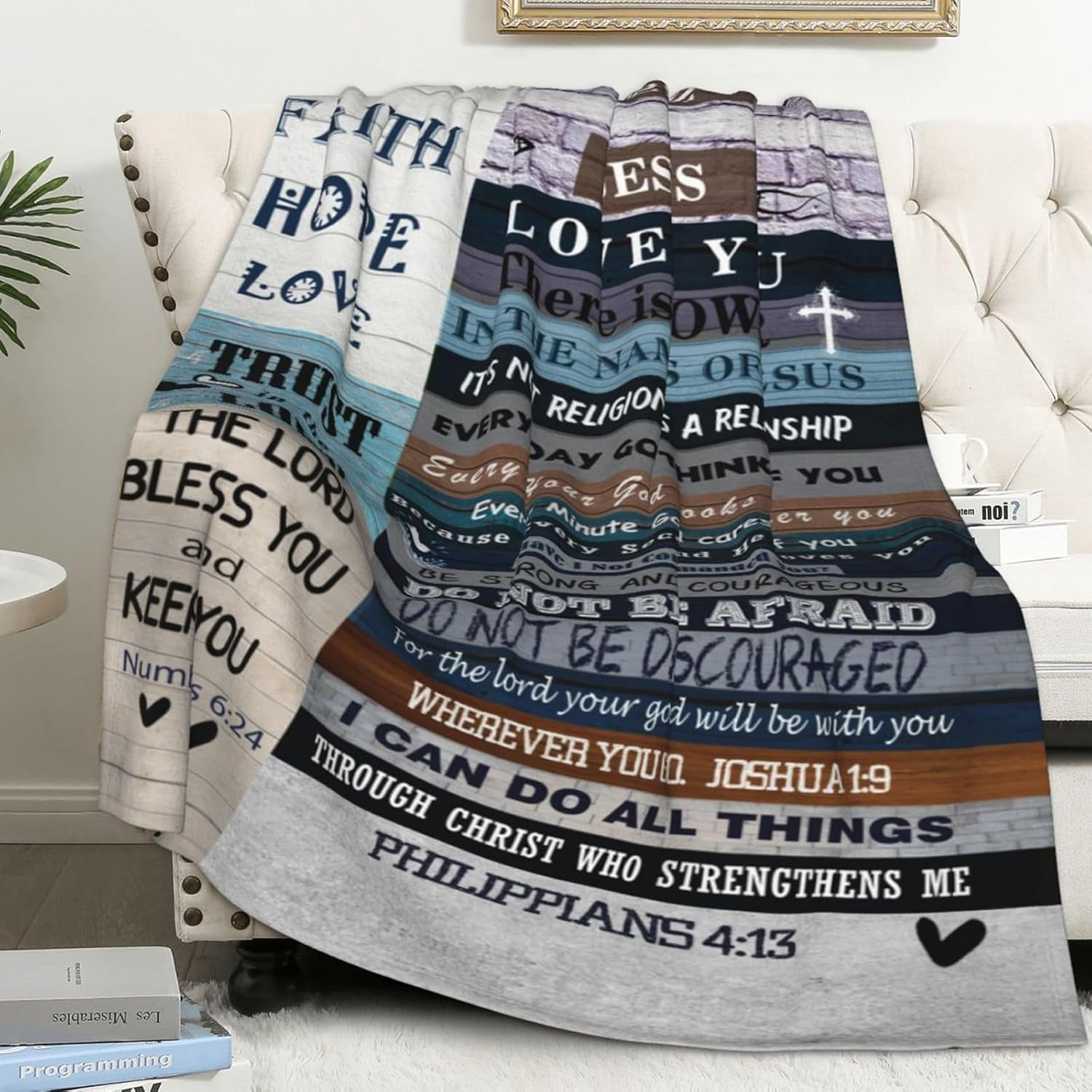 Christian Blanket Birthday Gifts for Women Men, Inspirational Scripture Throw Blanket with Bible Verse Religious Gifts (Navy, 60x80 inch, Navy Letter)