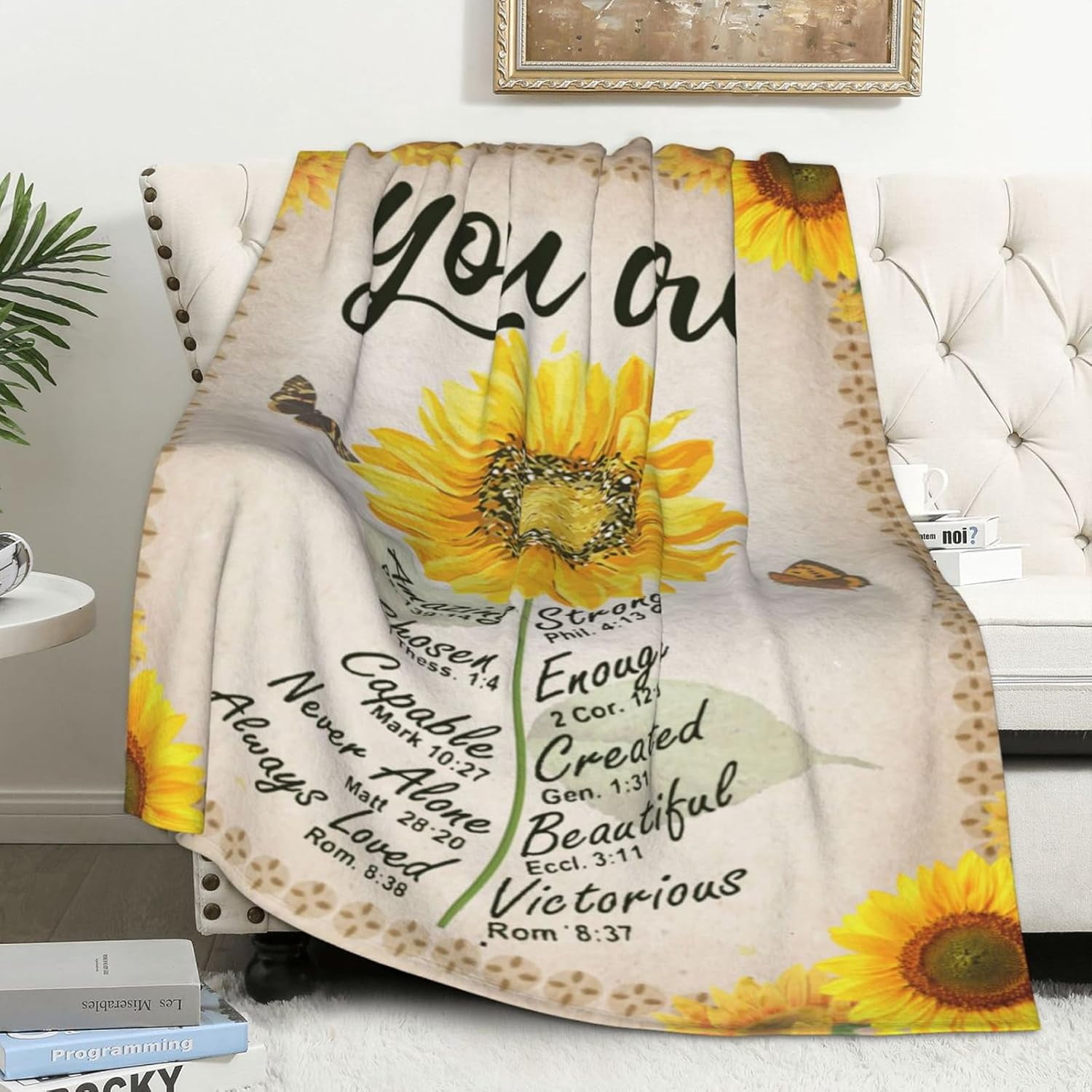 Christian Blanket Birthday Gifts for Women Men, Inspirational Scripture Throw Blanket with Bible Verse Religious Gifts (Navy, 60x80 inch, Navy Letter)
