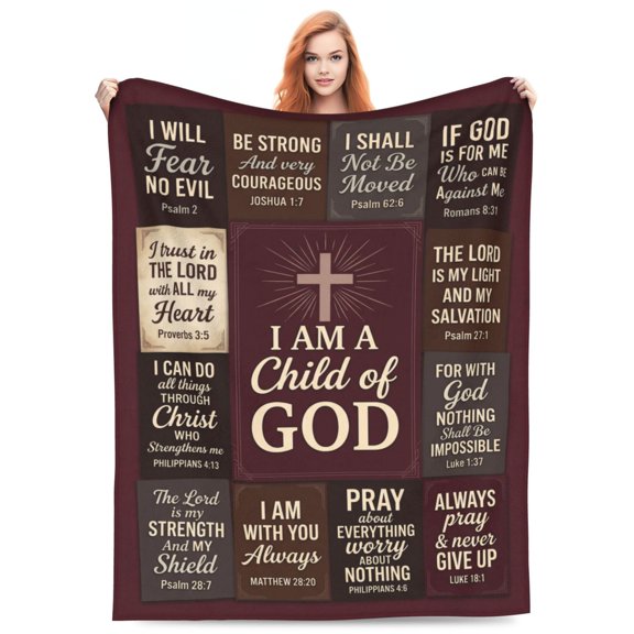 Christian Blanket, Flannel Bible Verse Catholic Pattern, Faith Based Religious Design, Soft Warm Cozy, All Season Blanket 50x40