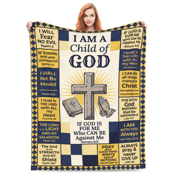 Christian Blanket, Flannel Bible Verse Catholic Pattern, Faith Based Religious Design, Soft Warm Cozy, All Season Blanket 50x40