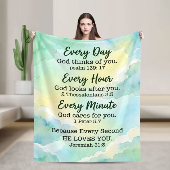 Christian Blanket Flannel Bible Verse Inspirational Pattern Warm Cozy Home Decor for Couch and Bed 50x40