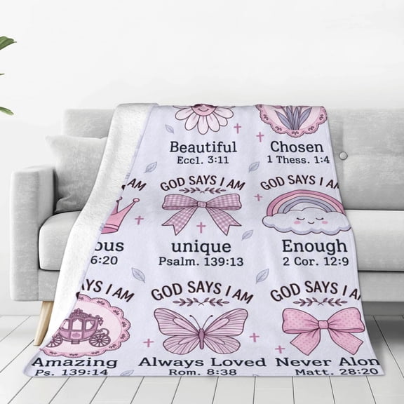 Christian Blanket, Flannel Bible Verse Scripture Prayer Pattern, Religious Inspirational Design, Soft Warm Cozy, All Season Blanket 50x40