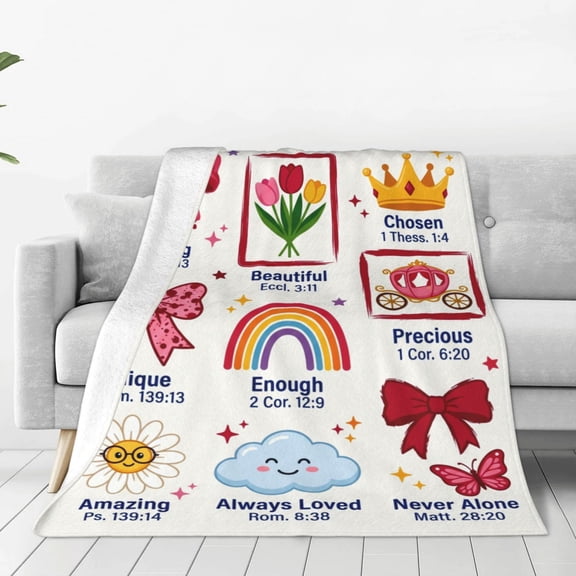 Christian Blanket, Flannel Bible Verse Scripture Prayer Pattern, Religious Inspirational Design, Soft Warm Cozy, All Season Blanket 50x40