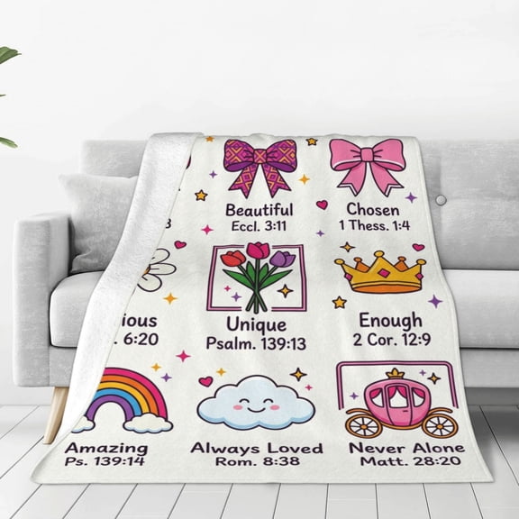 Christian Blanket, Flannel Bible Verse Scripture Prayer Pattern, Religious Inspirational Design, Soft Warm Cozy, All Season Blanket 50x40