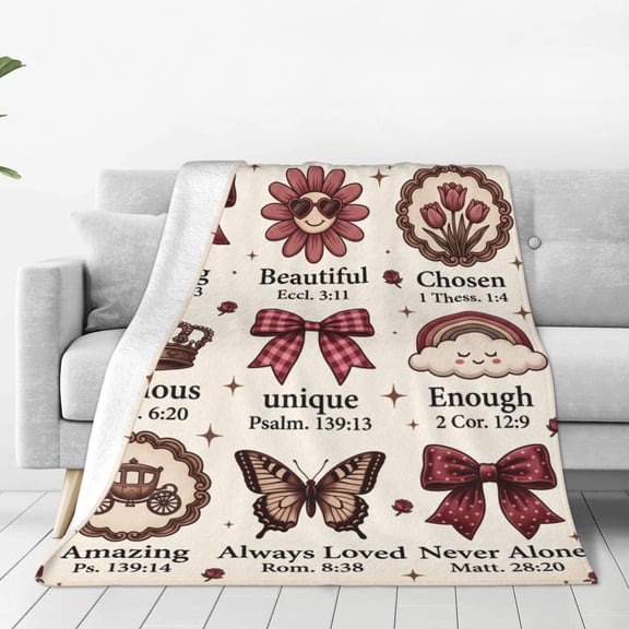 Christian Blanket, Flannel Bible Verse Scripture Prayer Pattern, Religious Inspirational Design, Soft Warm Cozy, All Season Blanket 50x40