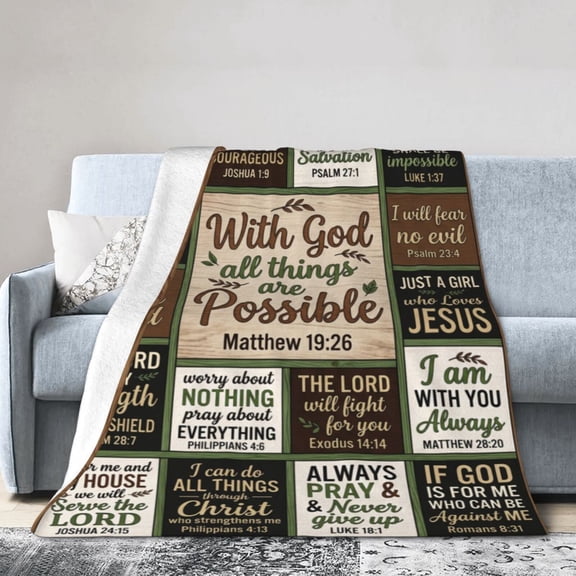 Christian Blanket Flannel Faith Based Biblical Verse Pattern Decorative Warm Cozy Home Decor for Couch and Bed 50x40