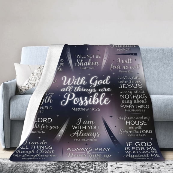 Christian Blanket Flannel Faith Based Biblical Verse Pattern Decorative Warm Cozy Home Decor for Couch and Bed 50x40