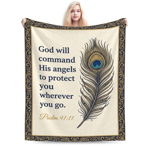 Christian Blanket Flannel Feather Religious Pattern Decorative Warm Cozy Home Decor for Couch and Bed 50x40