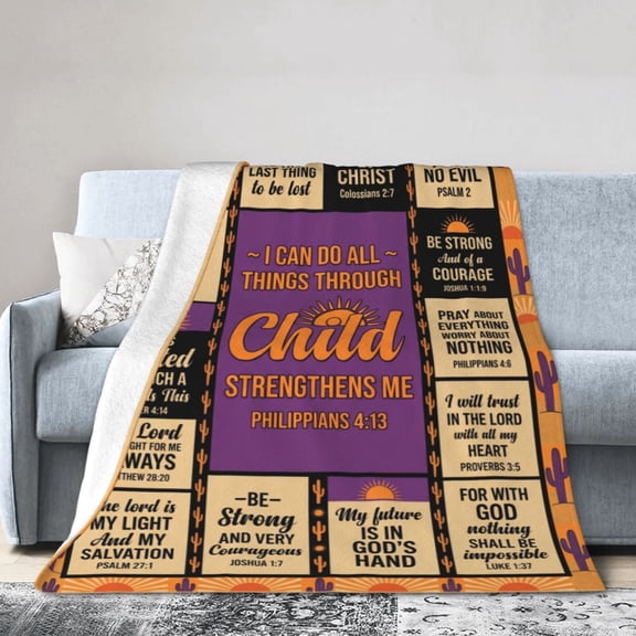 Christian Blanket, Flannel I Am a Child of God Quote Pattern, Religious Catholic Design, Soft Warm Cozy, All Season Blanket 50x40