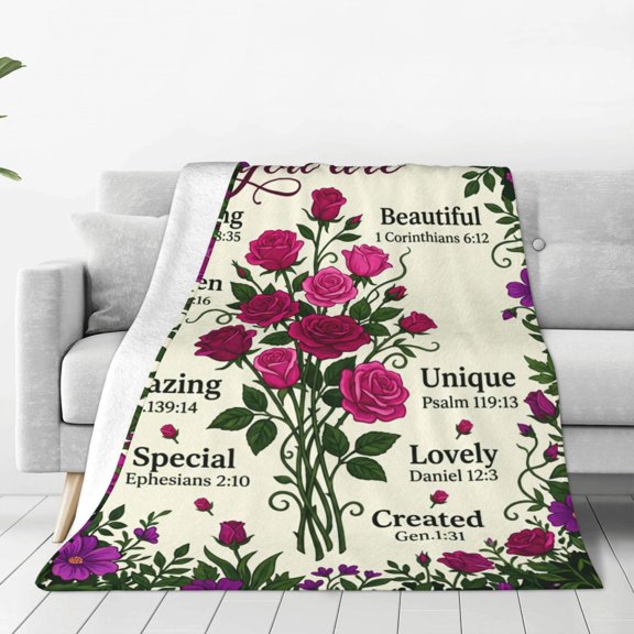 Christian Blanket, Flannel Inspirational Catholic Pattern, Soft Warm Cozy, All Season Blanket 50x40