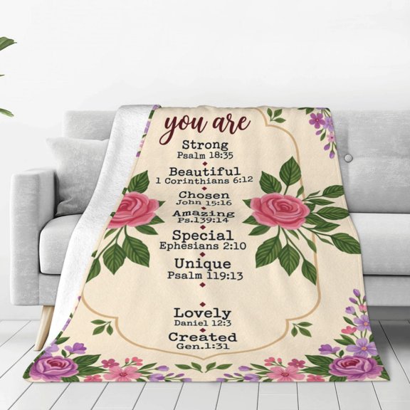 Christian Blanket, Flannel Inspirational Catholic Pattern, Soft Warm Cozy, All Season Blanket 50x40